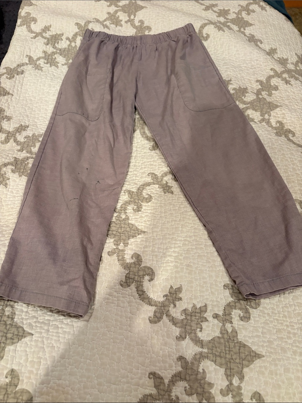 Linen Elastic-Waist Casual Pants in Mauve
